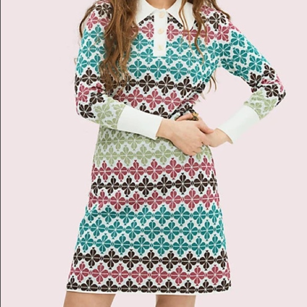 kate spade Multicolor Floral-Pattern Mini Dress with White Collar